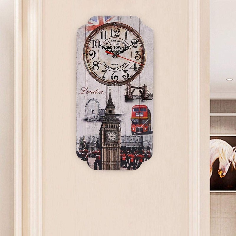 AUNMAS Wall Clock, MDF European Retro Rectangular Wall Clock Bar