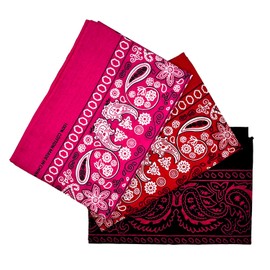 Sosun 22x22 Bandana, Face Mask, Square Scarf, Headwear, Multipacks Made From 100% Cotton (3, Fuschia, Hot Pink, Black/Pink, 22 X 22)
