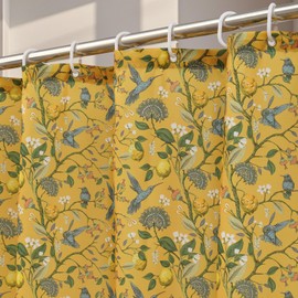 Fammio Floral Bird Shower Curtain, Boho Yellow Shower Curtain 72x72, Hummingbird Jungle Victorian Farmhouse Botanical Shower Curtain for Bathroom, Chic French Country Style