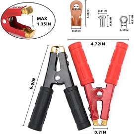 HuaLiSiJi Heavy Duty Jumper Cable Clamps 1000A Battery Cable Alligator Clips Car Battery Alligator Clips Pure Copper, with Insulating Sheath for Cars,Trucks, Ships (1000A 2PCS)