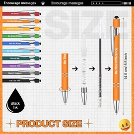 Teling Black Ink Ballpoint Pens with Optimistic Quotes, 20 Pieces