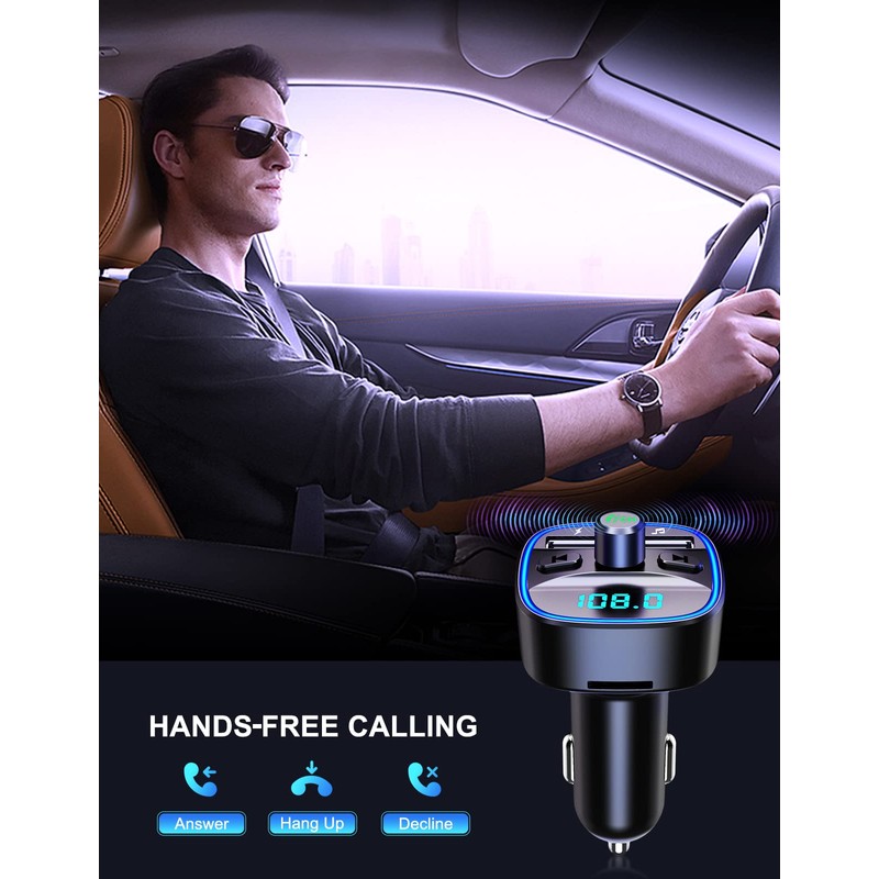 (Upgraded) COMSOON FM Transmitter, Bluetooth Car Adapter MP3 Player, Hands-Free