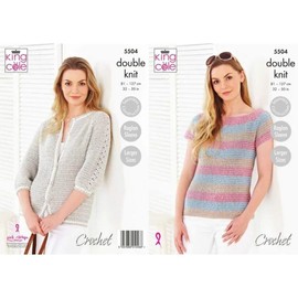 King Cole 5504 Crochet Pattern Womens Top and Cardigan in Cotton Top DK