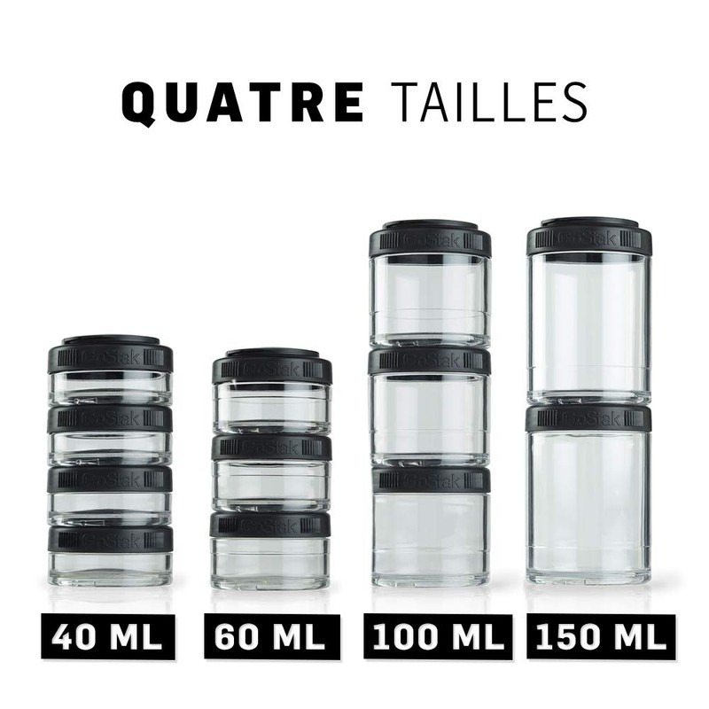 BlenderBottle GoStak Twist n' Lock Storage Jars, 40cc 4-Pak, Black