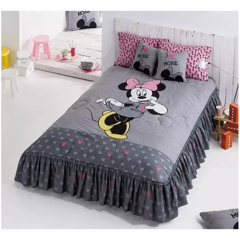 Compe Edrecolcha Minnie Gris Matrimonial C/ Sábanas, 50% Algodon