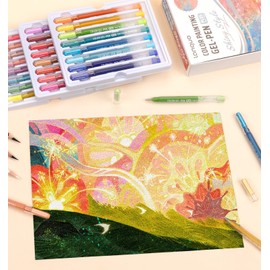 Glitter Gel Pens, 24 Pack Colored Pens for Black Paper & White Paper, 1.0mm Point Pens, Large Capacity Ink Pens for Coloring, Writing, Drawing, Journaling, Note Taking, School, Office, Home