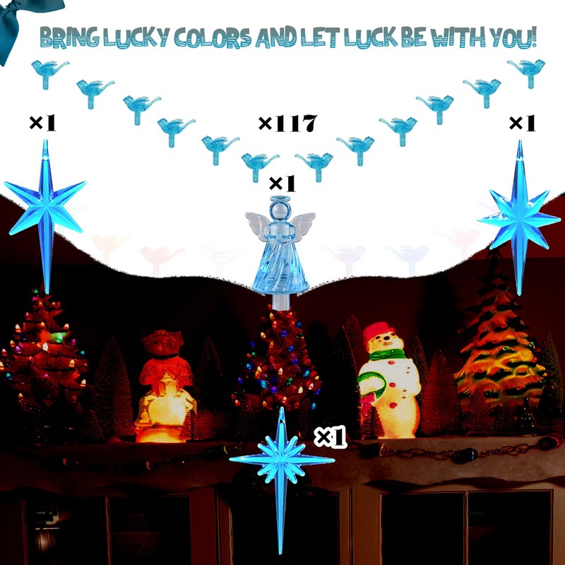 117Pcs Ceramic Christmas Tree AquaBlue Robin Bird Replacement Lights Bulbs