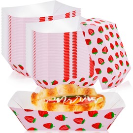 Jingmore 100 Pcs Strawberry Paper Plates Disposable Waterproof Food Bowl Tray 1 lb Berry Plates Bulk for Strawberry Themed Shortcake Berry First Birthday Party Supplies Favors Decoration