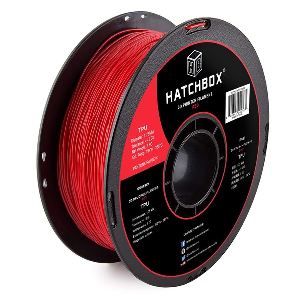 HATCHBOX 1.75mm Red TPU 3D Printer Filament Shore 95A, 1