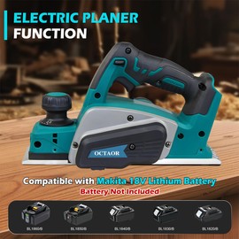 OCTAOR Cordless Handheld Wood Planer for Ma-kita 18V Battery, Electric Planer for Woodworking, 3-1/4 Inch Cutting Width, 22,000 RPM Power (Battery Not Included)