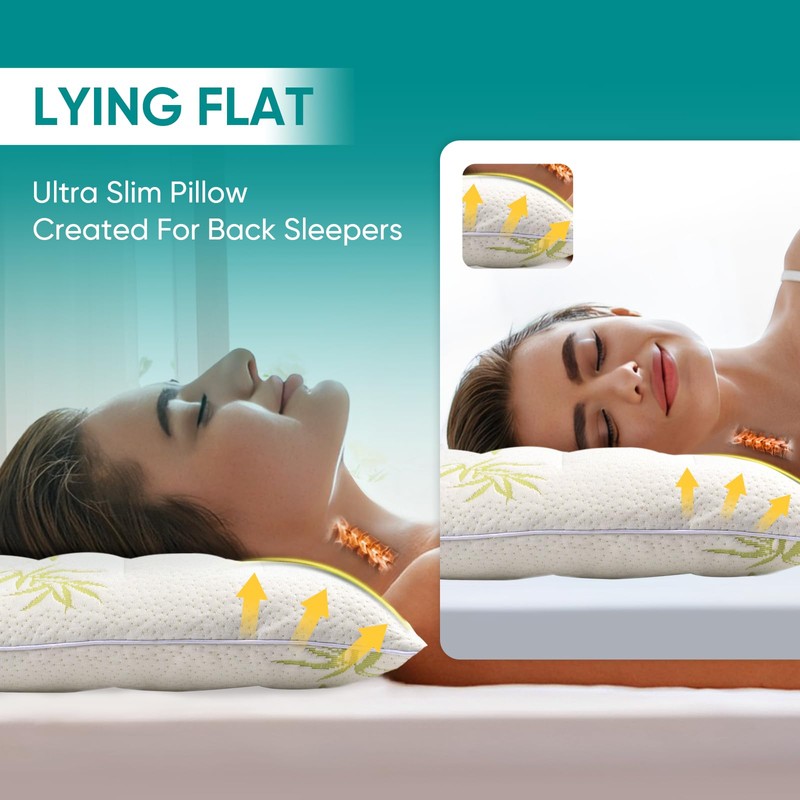 MINUPWELL Ultra Thin Pillows, Flat Pillows for Sleeping Thin, 7D