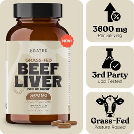 Grass Fed Beef Liver Capsules - 3600mg Per Serving (600mg Per Capsule) - Desiccated Beef Liver Supplement - Source of Heme Iron - Beef Organ Supplement For Women & Men - 180 Capsules (30 Day Supply)