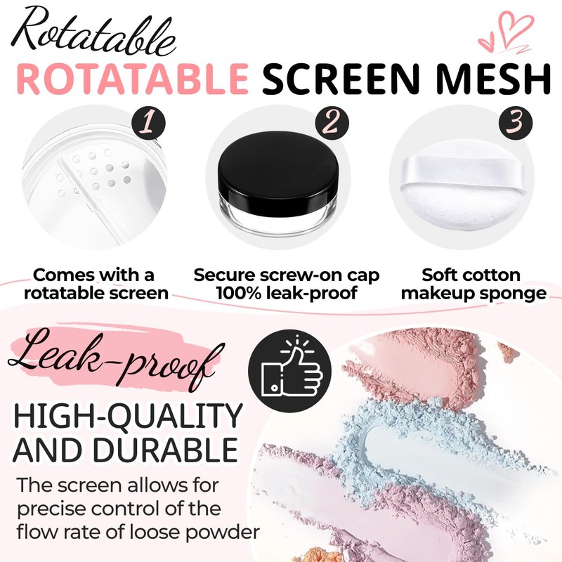 2PCS Travel Powder Containers with Puff, 10ml Mini Loose Powder