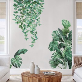 HPNIUB Pack of 3 Tropical Rainforest Plants Wall Stickers, M, Green Leaves Wall Sticker, Removable Hanging Vine Wall Picture, Spring Wall Sticker for Windows, Bedroom, Wall Decoration