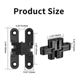 2 Pcs Hidden Door Hinges, Concealed Hinges, 180 Degree Invisible Hinges, Black Metal 3 Way Adjustable Swing Hinges Butt Hinges for Commercial Industrial Door Hinges, with 8 Screws