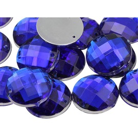 Allstarco 16mm Blue Sapphire CH09 Flat Back Sew On Round Beads Acrylic Rhinestones Sewing Plastic Gems with Holes for Jewelry, Clothes, Garment Embelishments, Shoes, Cosplays, Crafts 40 Pieces