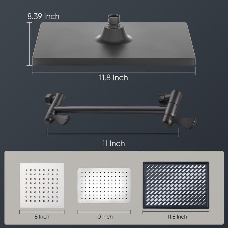 Cobbe Rainfall Shower Head for Bathroom, 11.8 Inch Large Rectangular