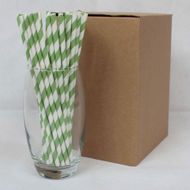 Green & White Striped Paper Straws (6mm x 200mm) - Pack Size 500 - FSC Certified/Food Safe/PFAS Free/Biodegradable/Eco-Friendly/Durable/Suitable for All Occasions