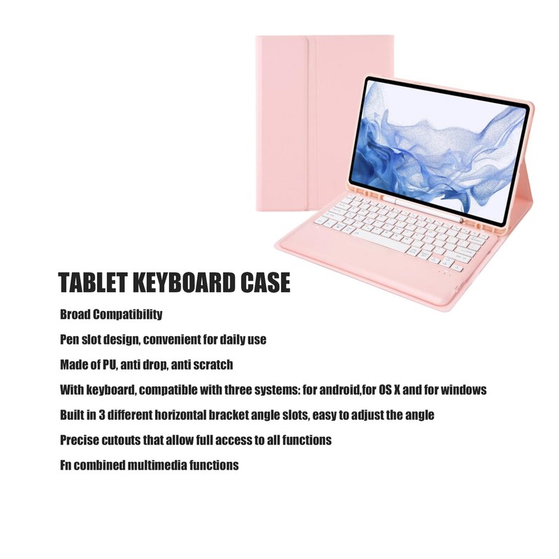 12.4in Keyboard Case 3 Adjustment Stand Detachable Pink Keyboard Case