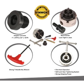 VINWOX 3-3/4INCH 4-Jaw Self-Centering Wood Lathe Chuck, 2" Round Jaw Mounted, 1"x8TPI thread & 3/4"x16TPI Adapter, Tightening Key, T Allen Wrench, Screw Chuck, SCK4-3.75, Nickle electric Coating Body