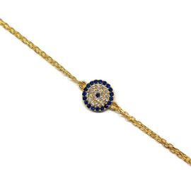 MYSTIC JEWELS by Dalia – Turkish Eye Motif Zircon Bracelet – Double Chain 16 – 18 cm Adjustable (Gold Plated)