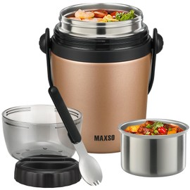 MAXSO Soup Thermo for Hot Food 32 OZ Lunch Container for Adults Vacuum Insulated Stainless Steel Tritan Food Jar Leakproof Wide Mouth Bento Box with Spoon - Gold