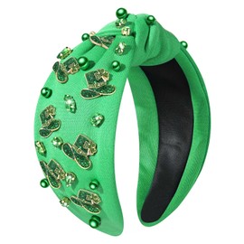 NVENF Diadema Para El Día De San Patricio Para Mujer, Diademas Con Nudo De Trébol Verde, Diademas Con Nudo Superior Ancho Adornadas Con Hojas De La Suerte Y Cristales De Estrás, Accesorios Para El Día
