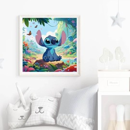 5D Stitch Diamond Painting Butterfly, Cartoon Anime Diamond Painting, Full Drill DIY Flowers Diamond Painting, Mosaic Art Kit, Ideal for Beginners and Professionals, Perfect as Wall Decoration, 30 x