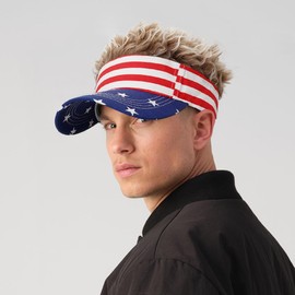 YeeHeen Mens Visor Cap Wig Spiked Adjustable Baseball Cap Golf Hats American Flag + Brown Hair