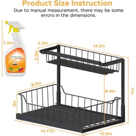 zhengzhouliujian Under Sink Organizer,2-Tier Sliding Shelf Storage, Adjustable Height Metal Organizer for Under Kitchen and Bathroom Cabinets - Versatile Multi-Use Solution for Seamless Organization