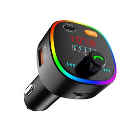 eppfun Bluetooth 5.0 FM Transmitter Car Adapter Bluetooth Transmitter for Car Radio, Hands-Free Function, QC3.0 2 USB-A Ports, Type-C, TF Card, USB Stick