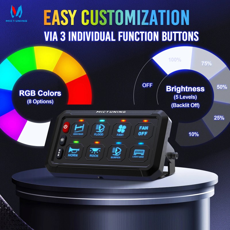MICTUNING RGB 8 Gang Switch Panel ON/OFF LED Light Bar