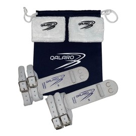 QALARO Double Buckle Star Grips for Girls Gymnastics | Dowel Grips, 4" White Wristbands, Grip Bag | Gymnastics Grips for Girls | Youth Bar Grips | Gymnastics Gloves