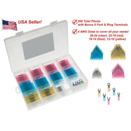 Everglades Backcountry 200+ Pack 4 Sizes Assorted Heat Shrink Crimp Butt Splice Wire Connectors Auto