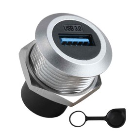 Wonvify USB 3.0 Panel Mount Coupler, Built-in Thread Mounting Adapter 5Gbps USB 3.0 Female USB Flush Mount Car with Waterproof Cap, Round Socket Converter