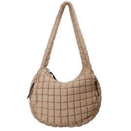 BABYSUN Puffer Tote Bag for Women Large Quilted Tote Bag Quilted Carryall Bag Soft Puffy Crossbody Bag Hobo Handbags Puff Purse handbags mini - Color: Beige-Medium