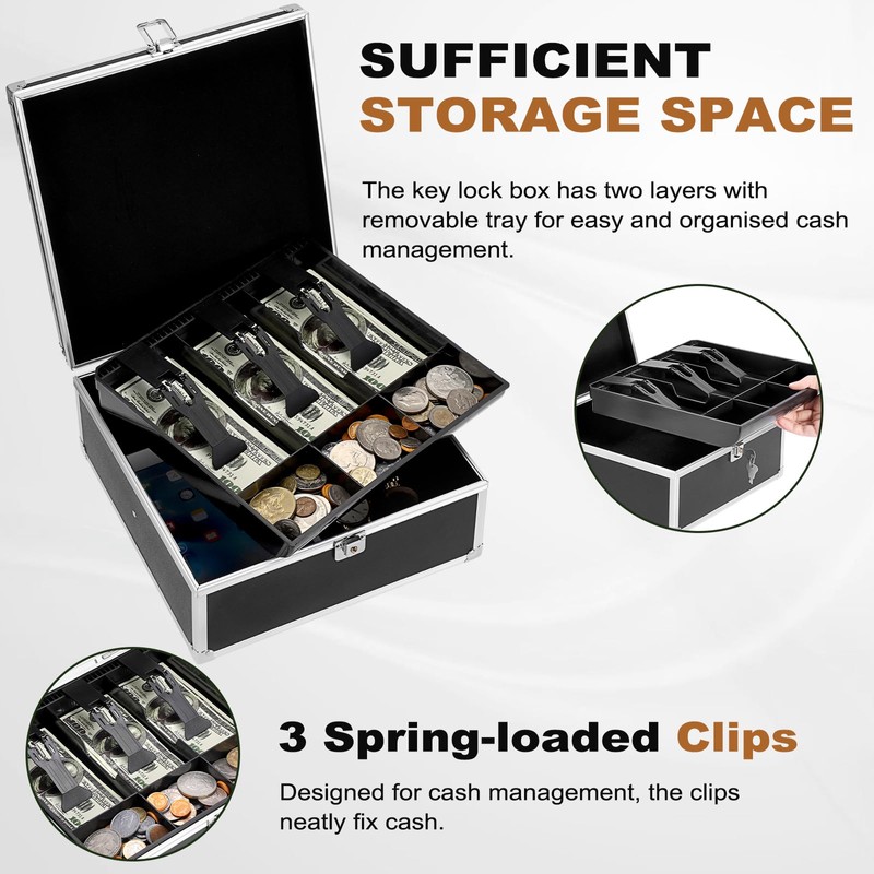 GUSHBIN Locking Cash Box Money Storage Box with Removable Tray