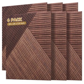 Autorific Acoustic Wall Panels,6 Pack Total Size 72 x 48 Inches,Self-Adhesive Decorative Acoustic Panels for Wall and ceiling,3D UV Printing with Wood Look,Red Sandalwood