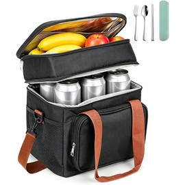 Lonchera Termica de Gran Capacidad de Doble Capa, Bolsa de Almuerzo (Negro)
