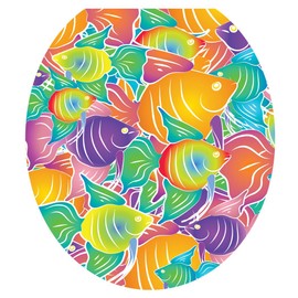 Toilet Tattoos, Toilet Seat Cover Decal, Fish Frenzy, Size Round/standard