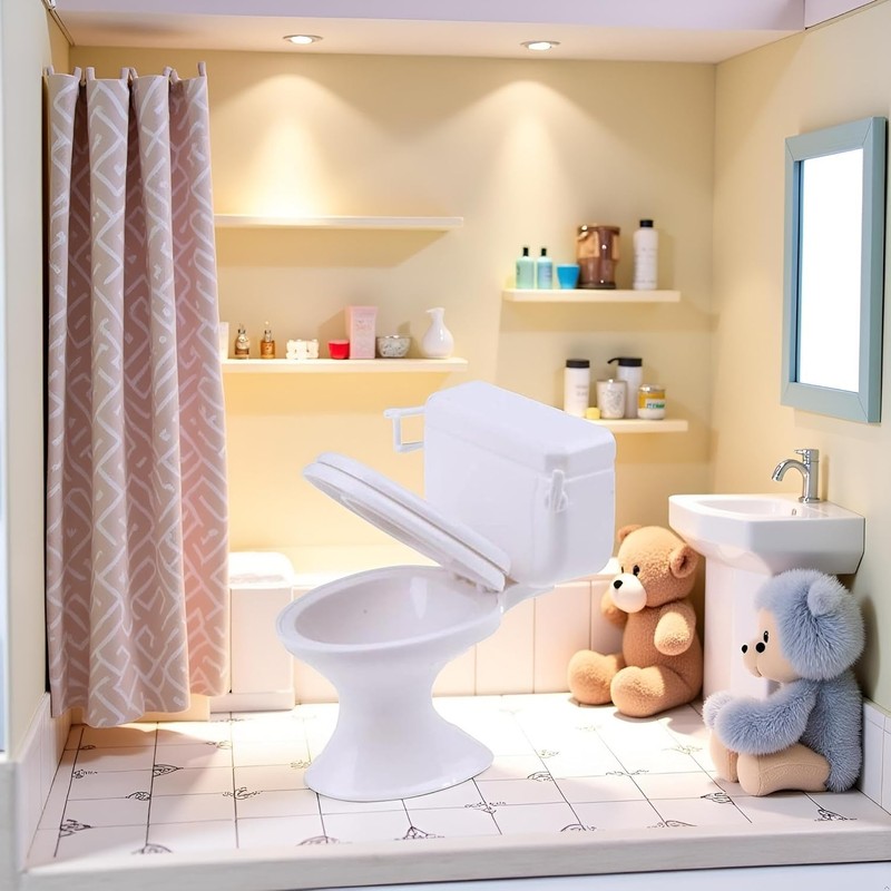 Decorazione in plastica bianca, scala 1:12, per casa, WC, casa,