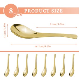 Modixun 8 x Thickened Heavy Soup Spoons, 304 Stainless Steel Asian Soup Spoons, Table Spoons, Silverware for Ramen, Pho, Cereals, Ice Cream (Gold)