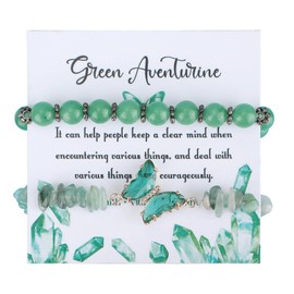 2pcs Bracelets for Women Men, 0.3 Inch Diameter Bracelets Stones and Crystals Elastic Natural Gemstone Bracelet Bead Bracelets for Valentine’s Day Birthday Gift (Green Aventurine)