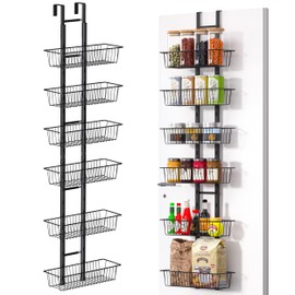 LUXEAR Over the Door Pantry Organizer, 6-Tier Adjustable Over the Door Hanging Spice Rack, No-Assembly Foldable Metal Over the Door Organizer for Kitchen, Home, Laundry Room, Bathroom