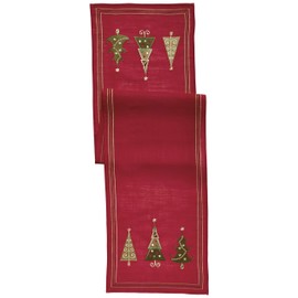 SARO LIFESTYLE Embroidered Christmas Tree Design Table Runner, Red, 16"x70"