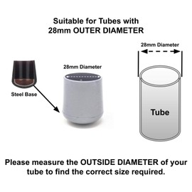 28mm Rubber Feet, Grey Tube End Caps, Pack of 4 Ferrules for Furniture & Chair Legs - Made in Germany (See Second Image for Ordering Guide)