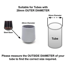 28mm Rubber Feet, Grey Tube End Caps, Pack of 4 Ferrules for Furniture & Chair Legs - Made in Germany (See Second Image for Ordering Guide)