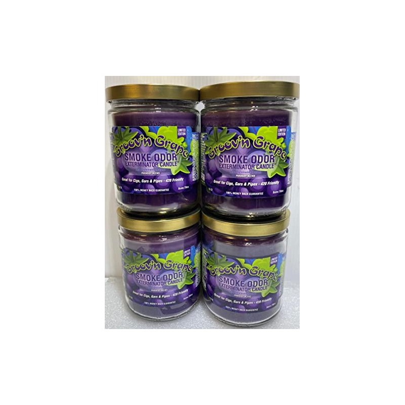 Smoke Odor Exterminator 13oz Jar Candle, Groovn Grape Four Pack.