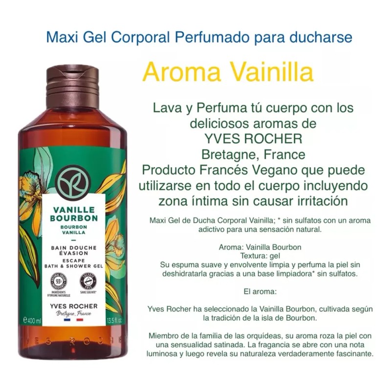 Maxi Gel De Ducha Corporal 400ml Yves Rocher Vainilla