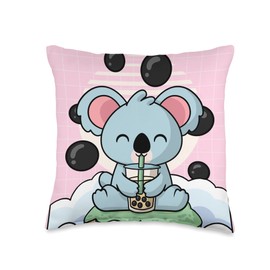 Japanese Aesthetic Clothes And Kawaii Animal Stuff Kawaii Koala Bear Bubble Boba Milk Tea Japanese Aesthetic Throw Pillow, 16x16, Multicolor